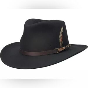 Scala Outback Classico Black Hat with Feather Detail